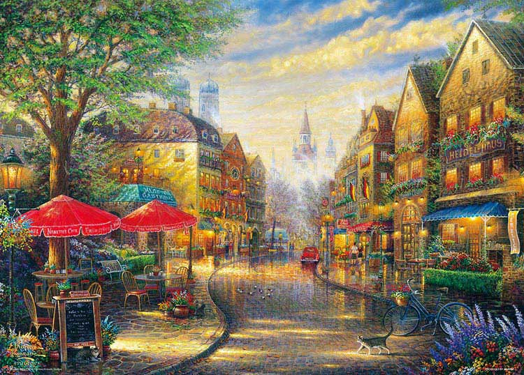66-173(600片拼圖 油畫篇 美麗的歐洲咖啡街道)